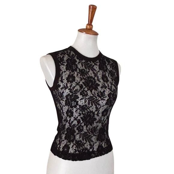 Y2K Sheer Black Lace Top | Vintage Sleeveless Stretch Mesh Tank - Rare find - Picture 4 of 5